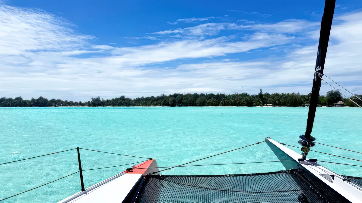 Catamaran hammock views in Bora Bora